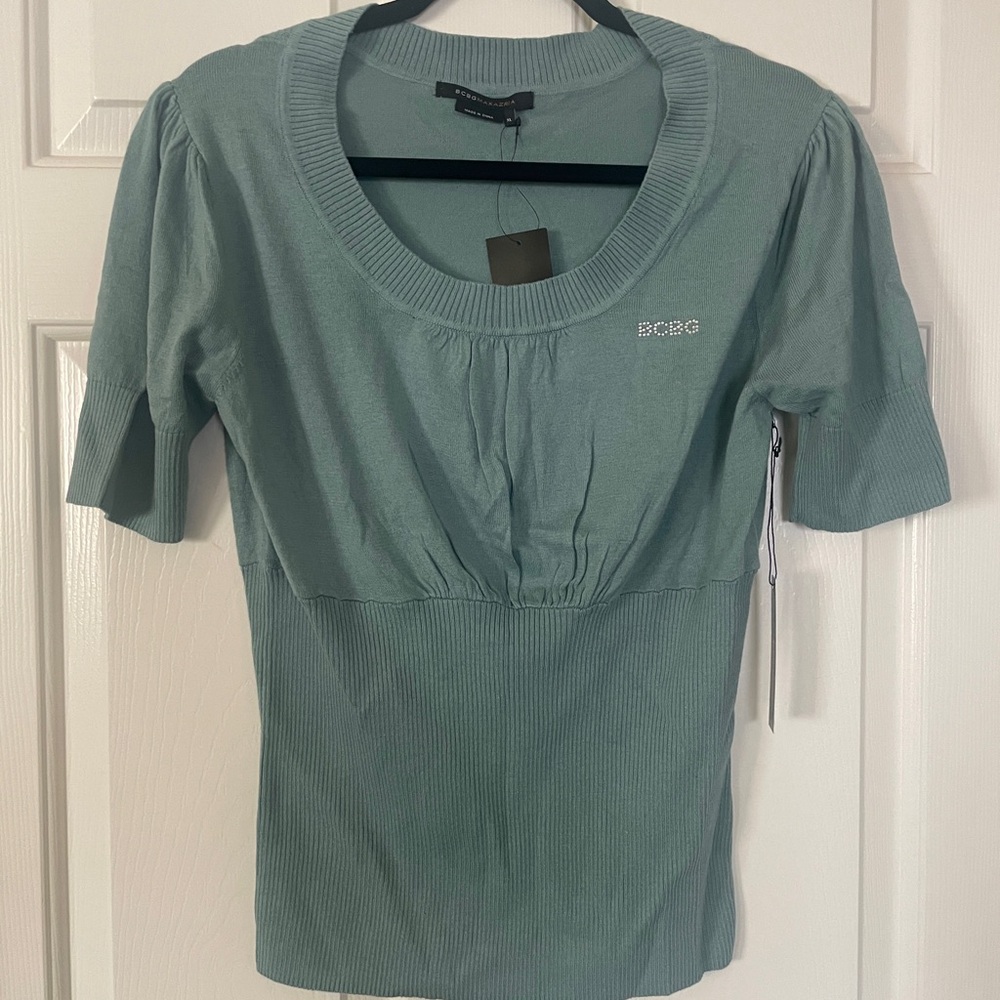 BCBGMaxAzria Women’s Petrol Green Short Sleeve Top – Size XL